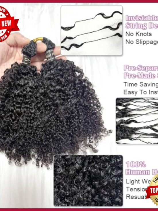 20in Human Hair Extensions, Kinky Curly Crochet Braids, Pre Looped main image 6